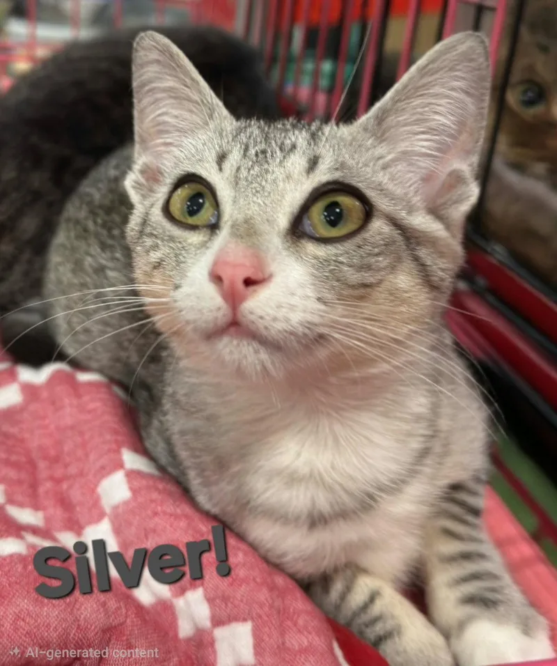 A young medium-sized male Domestic Short Hair cat named Silver for adoption in Longwood, FL