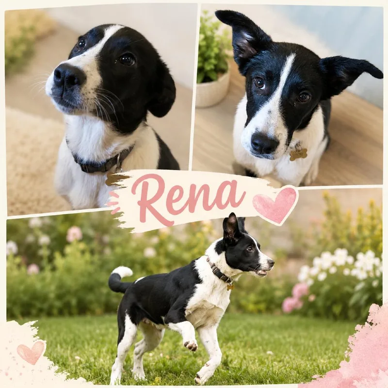 A young medium-sized female Black Border Collie dog named Rena for adoption in Hackett, AR