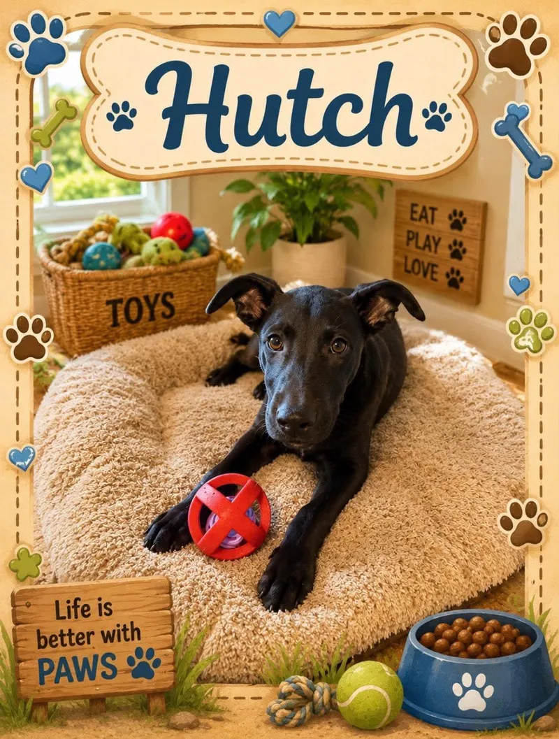 A baby medium-sized male Black Labrador Retriever dog named Hutch for adoption in San Antonio, TX