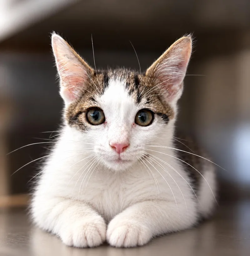 A baby medium-sized male White Domestic Short Hair cat named Barry Z for adoption in Fresno, CA