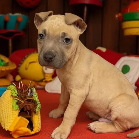 A baby small-sized male Pit Bull Terrier dog named Queso for adoption in Clinton Township, MI