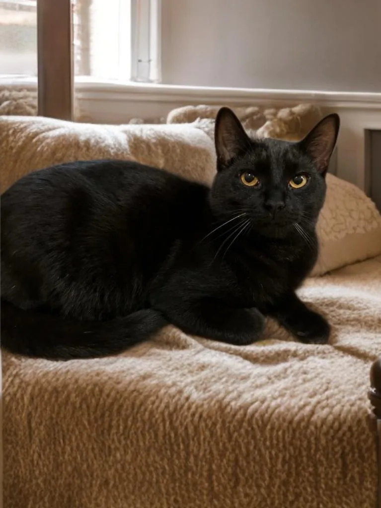A baby large-sized male Black Domestic Short Hair cat named Elvis for adoption in Houston, TX