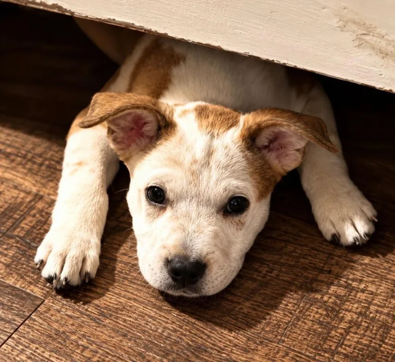 A baby medium-sized male Tricolor (Brown, Black, & White) Pit Bull Terrier dog named Bruce Lee for adoption in Horn Lake, MS