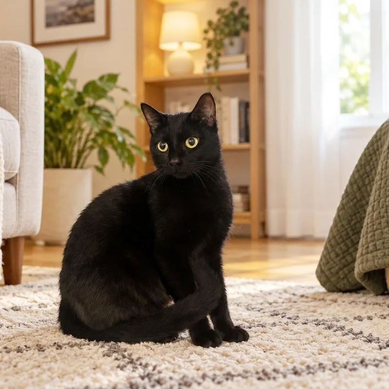 A young medium-sized female Black Domestic Short Hair cat named Jiji for adoption in Boston, MA