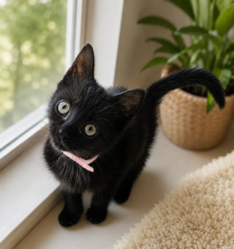 A young medium-sized female Black Domestic Short Hair cat named Viola for adoption in Los Angeles, CA