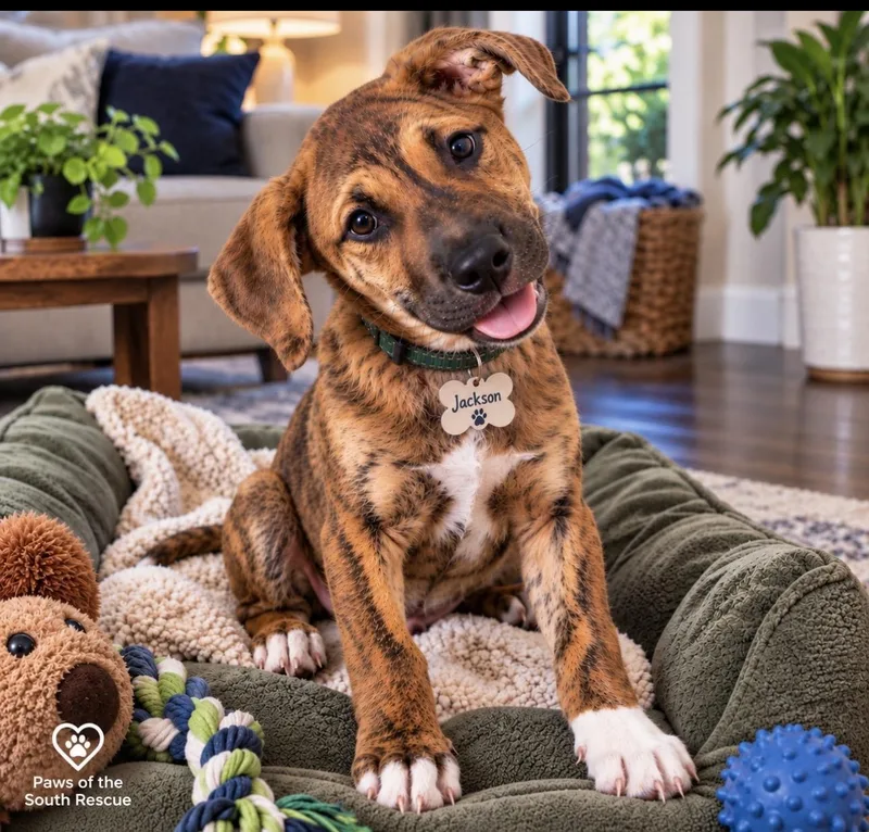 A baby small-sized male Brindle Labrador Retriever dog named Jackson for adoption in CUMMING, GA