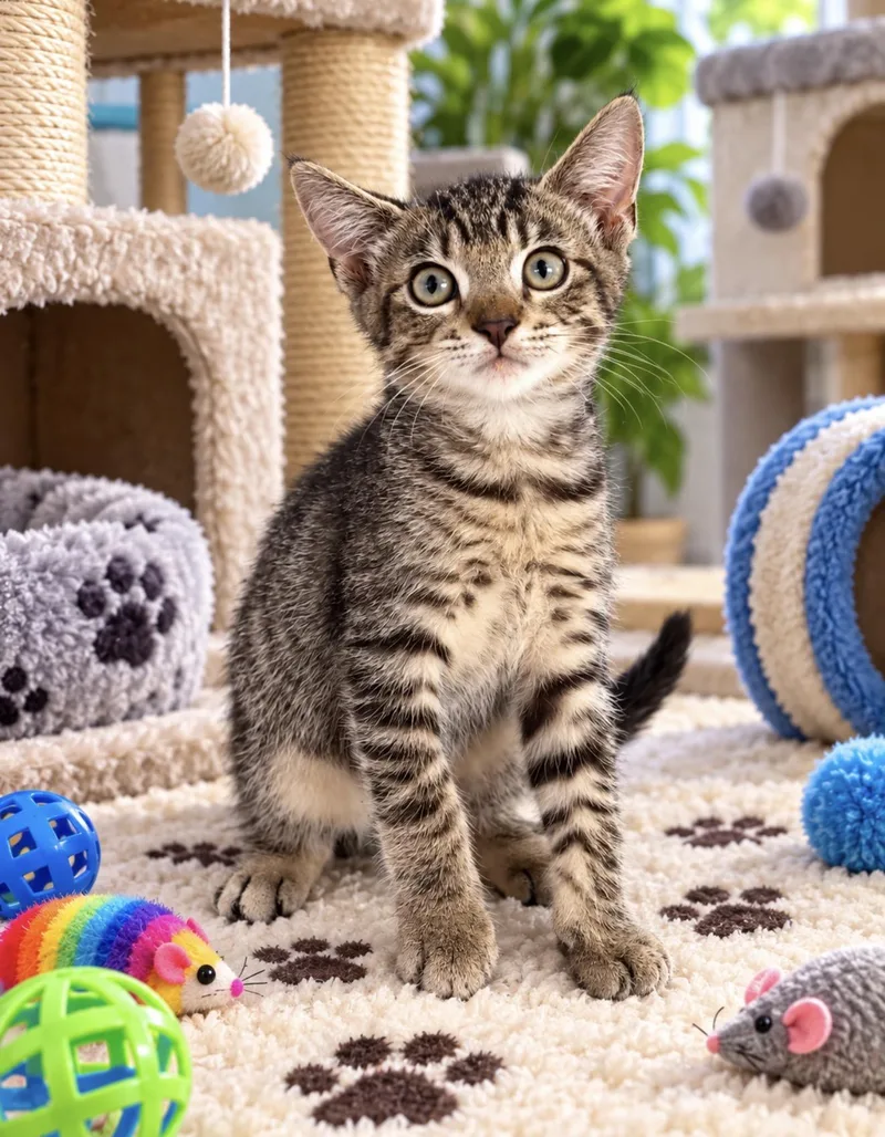 A baby small-sized male Tabby (Brown / Chocolate) American Shorthair cat named Pinkie for adoption in Homestead, FL