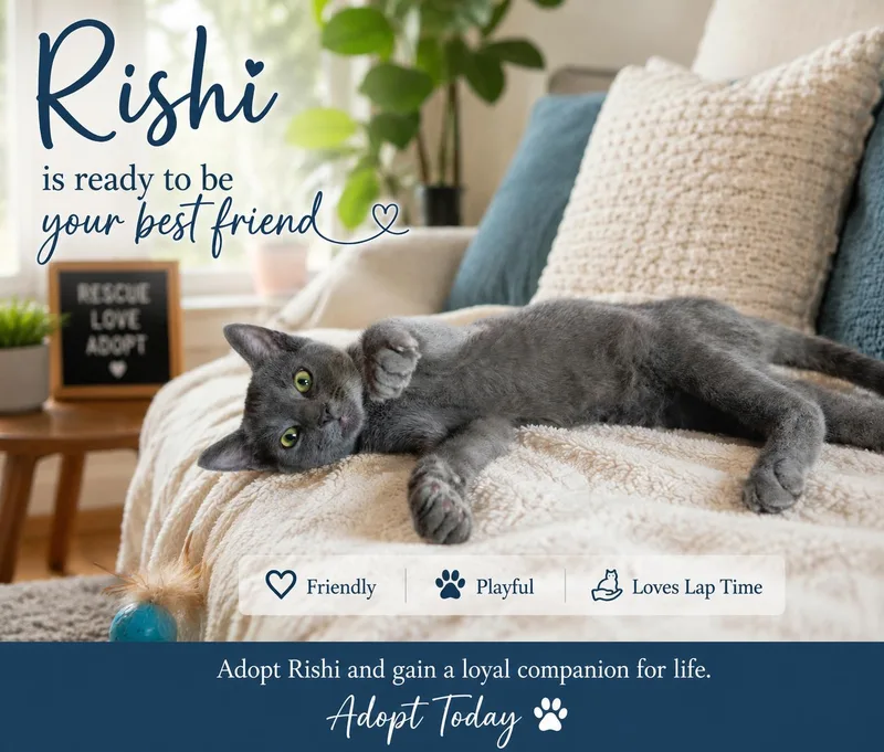 A baby small-sized female Gray / Blue / Silver Russian Blue cat named Rishi for adoption in Woodland Hills, CA