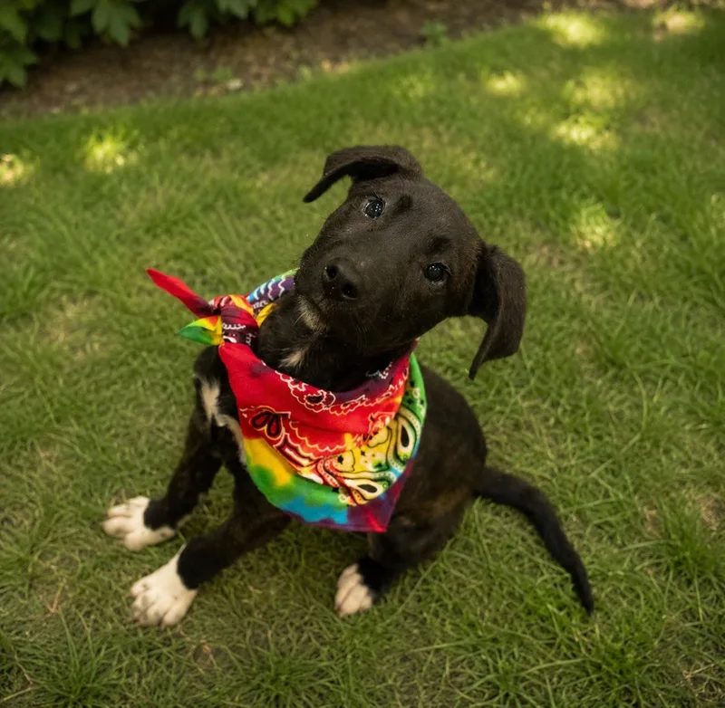 A young medium-sized male Brindle Black Mouth Cur dog named Benedict Aka Benny for adoption in houston, TX