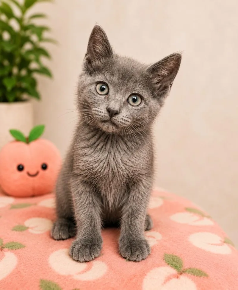 A baby medium-sized male Russian Blue cat named ObiWan Catnobi for adoption in Douglasville, GA