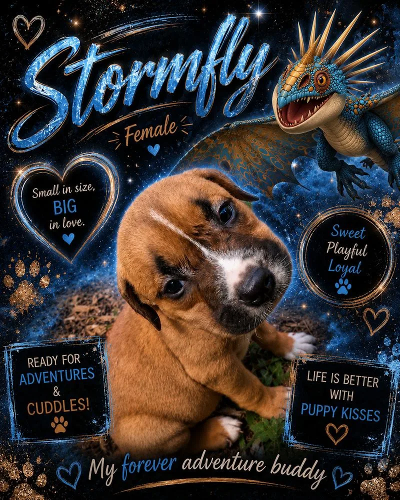 A baby medium-sized female Brown / Chocolate Mixed Breed dog named Stormfly for adoption in Mauston, WI