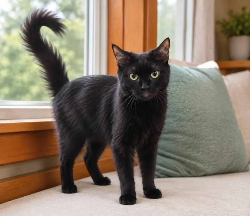 An adult medium-sized female Black Domestic Long Hair cat named Loki for adoption in Marion, IN