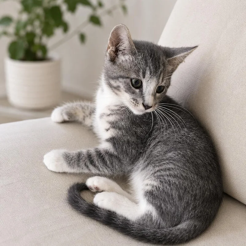 A baby small-sized female Gray / Blue / Silver Tabby cat named Hoka for adoption in Dallas, TX