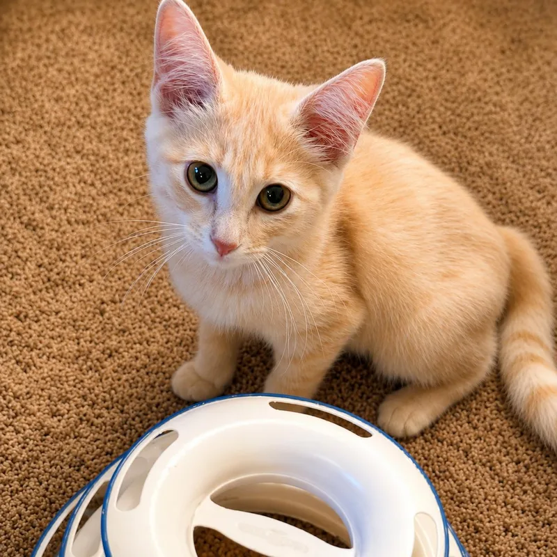 A baby medium-sized male Orange & White Tabby cat named Elliott for adoption in Los Angeles, CA