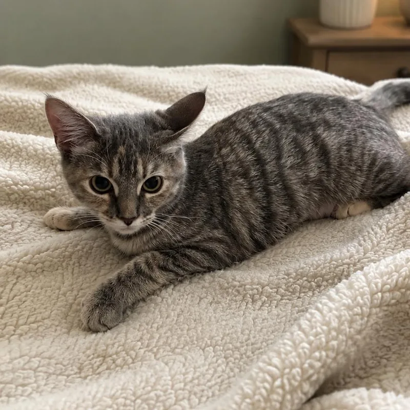 A young small-sized female Gray / Blue / Silver Domestic Short Hair cat named Lucky for adoption in Tustin, CA