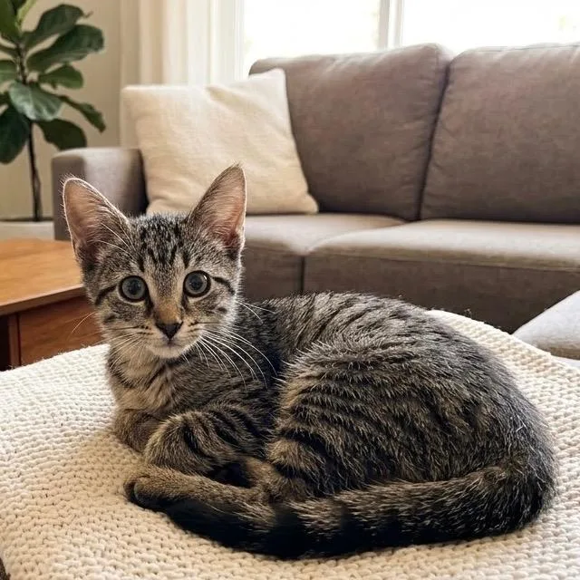 A baby medium-sized female Domestic Short Hair cat named Pip for adoption in Pittsfield, IL