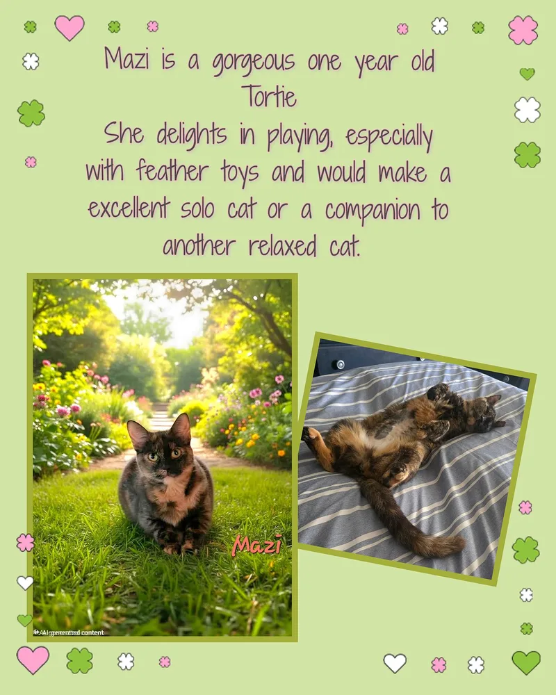 A young medium-sized female Tortoiseshell Domestic Short Hair cat named Mazi for adoption in Philadelphia, PA