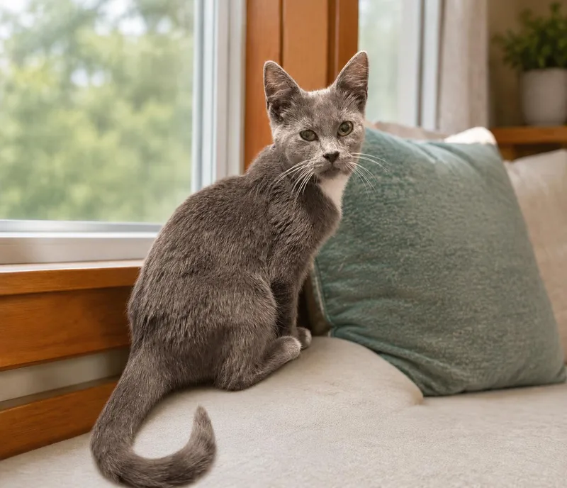 A young medium-sized female Gray & White Domestic Short Hair cat named Sloan for adoption in Marion, IN