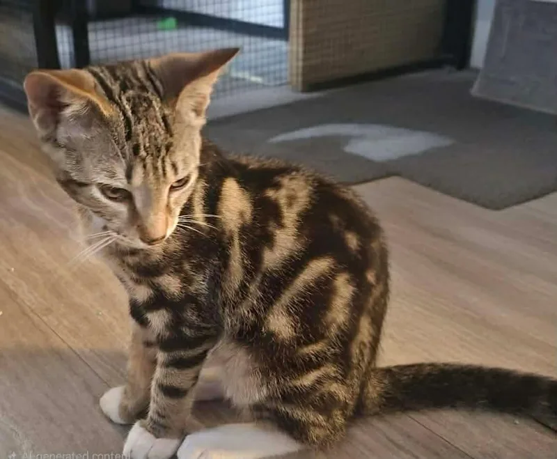 A baby medium-sized male Tabby (Brown / Chocolate) Tabby cat named Cj for adoption in Greensburg, PA
