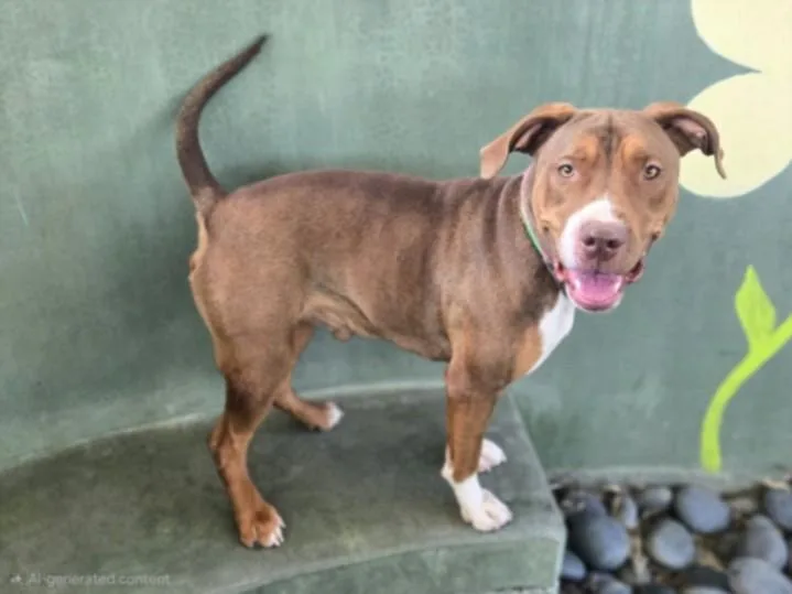 A young medium-sized male Pit Bull Terrier dog named Carmine for adoption in Van Nuys, CA
