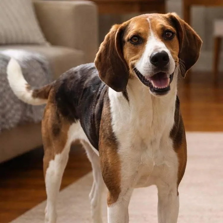 An adult medium-sized female Foxhound dog named Hannah for adoption in North Prairie, WI