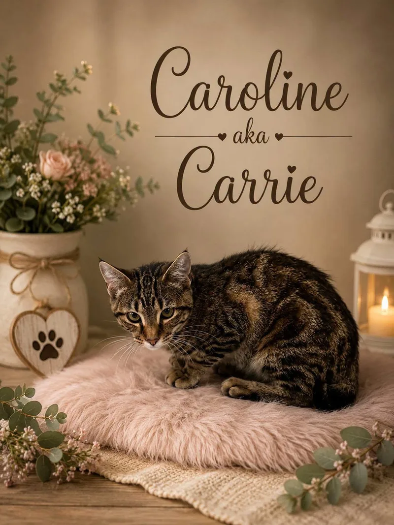 A young medium-sized female Tabby (Brown / Chocolate) American Bobtail cat named Caroline for adoption in Midlothian, TX
