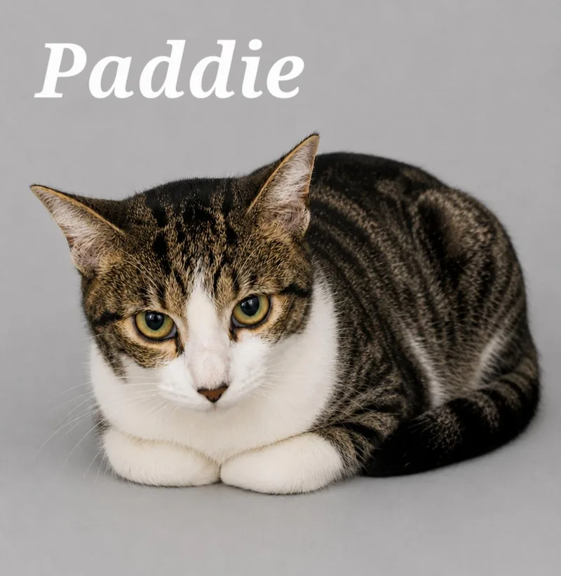 A baby medium-sized female Tabby (Brown / Chocolate) Tabby cat named Paddie for adoption in Monroeville, PA