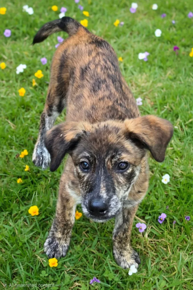 A baby medium-sized female Brindle Mountain Cur dog named Sweet Pea for adoption in Lincoln, NE