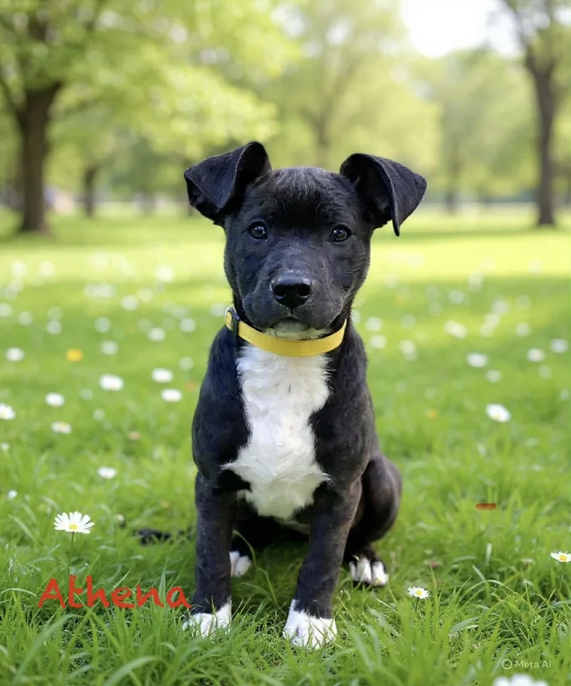 A baby medium-sized female Black Labrador Retriever dog named Athena for adoption in Hatfield, PA