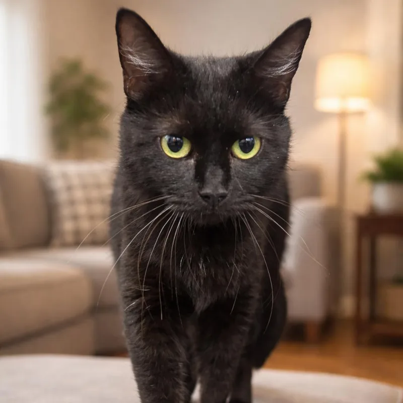 An adult medium-sized female Black Domestic Medium Hair cat named Wilamina for adoption in Yanceyville, NC