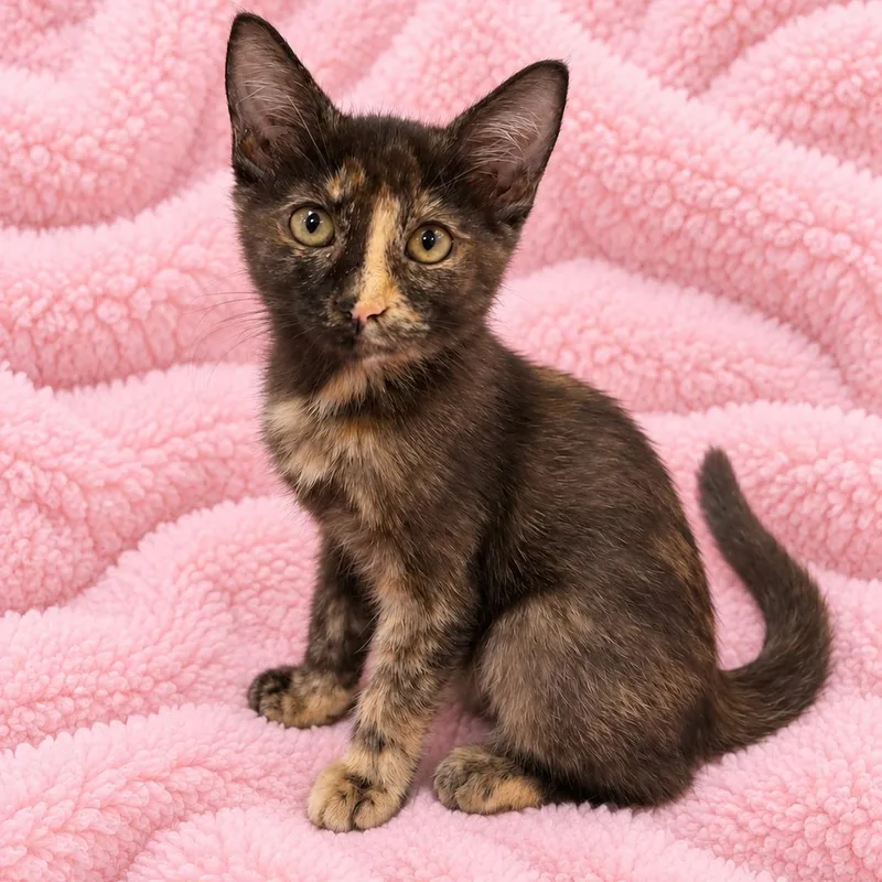 A baby medium-sized female Tortoiseshell Domestic Short Hair cat named Lilys Tortie Cutie for adoption in Glendora, CA