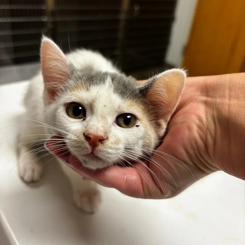 A baby small-sized female White Domestic Short Hair cat named Quesadilla for adoption in Ottawa, KS