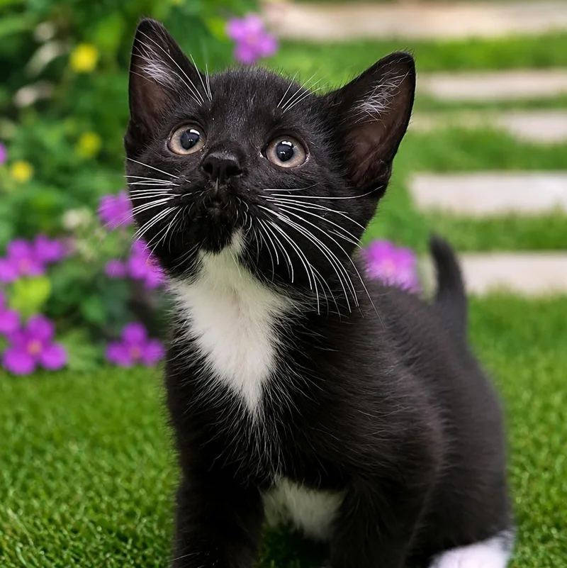 A baby medium-sized female Black & White / Tuxedo Tuxedo cat named Therese for adoption in Charlotte, NC