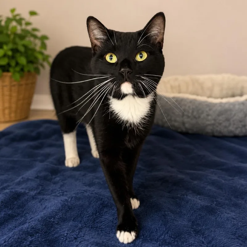 A young small-sized male Black Domestic Short Hair cat named Splash for adoption in Hopkinton, MA