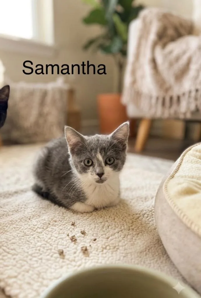 A baby medium-sized female Domestic Short Hair cat named Samantha for adoption in Johnson City, TN