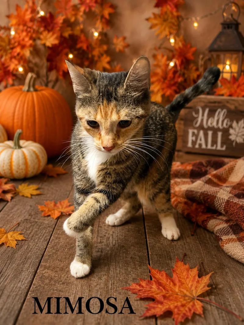 An adult medium-sized female Torbie Domestic Short Hair cat named Mimosa for adoption in Orleans, VT