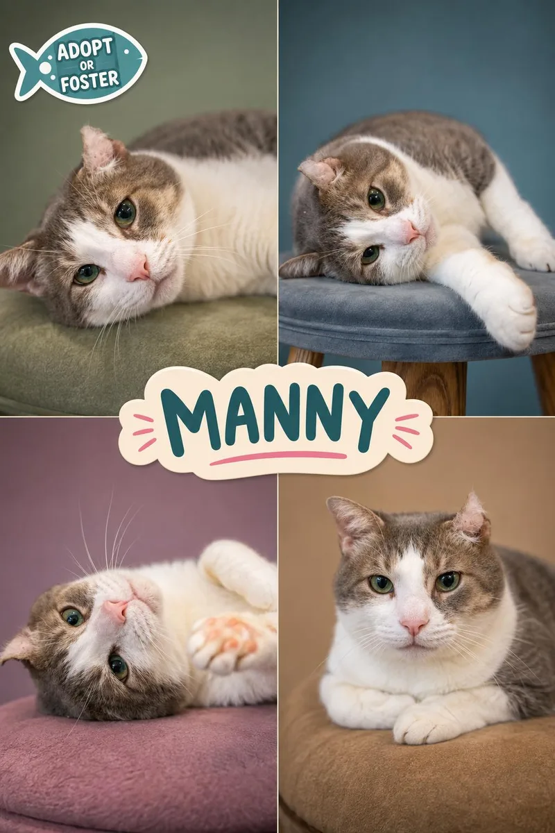 An adult large-sized male Tabby cat named Manny for adoption in Greenville, DE