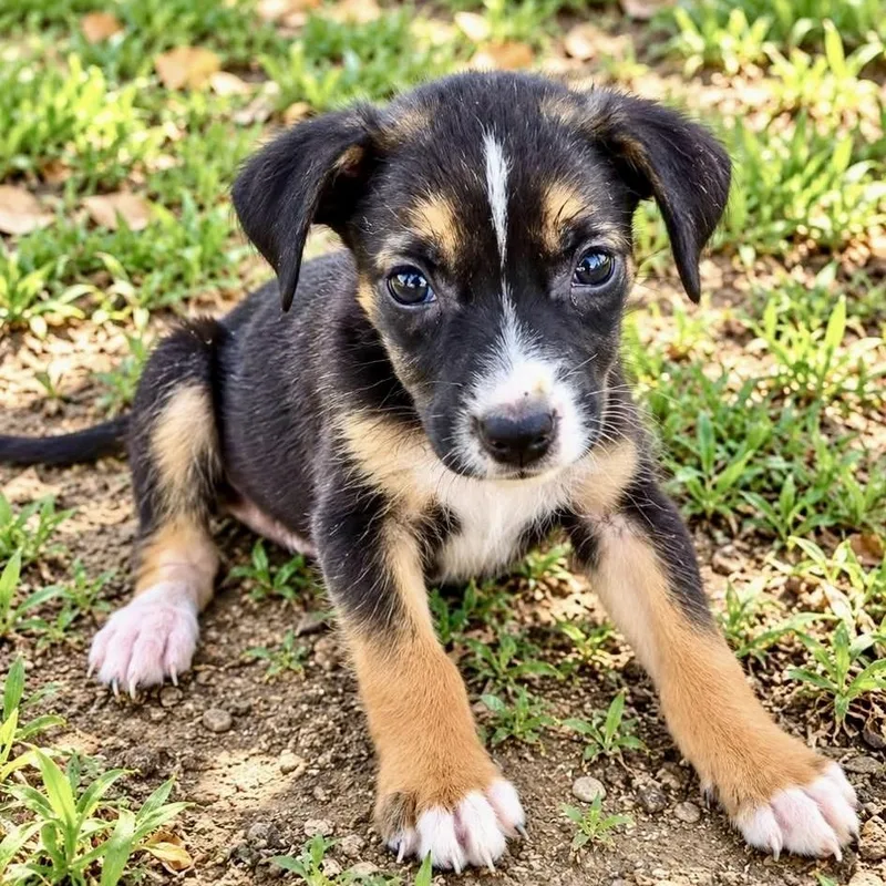 A baby medium-sized female Tricolor (Brown, Black, & White) Mixed Breed dog named Patsy for adoption in Brewton, AL