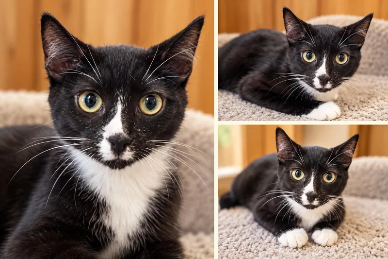 A baby medium-sized male Domestic Short Hair cat named Omelette for adoption in Kiln, MS