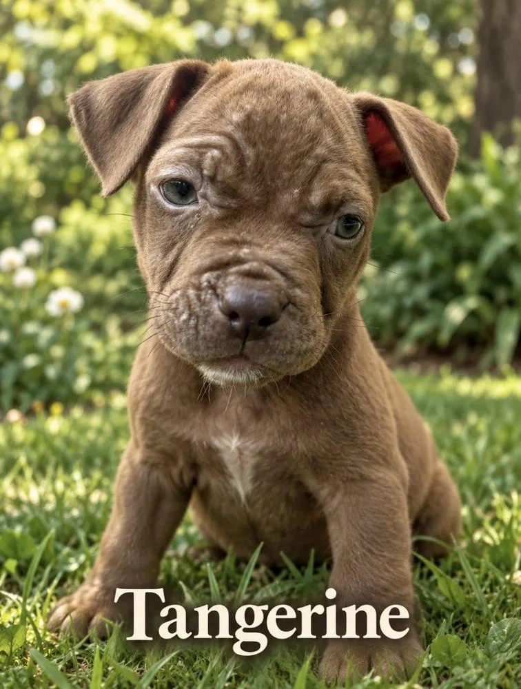 A baby small-sized female Brown / Chocolate American Bulldog dog named Tangerine for adoption in Lakeland, FL