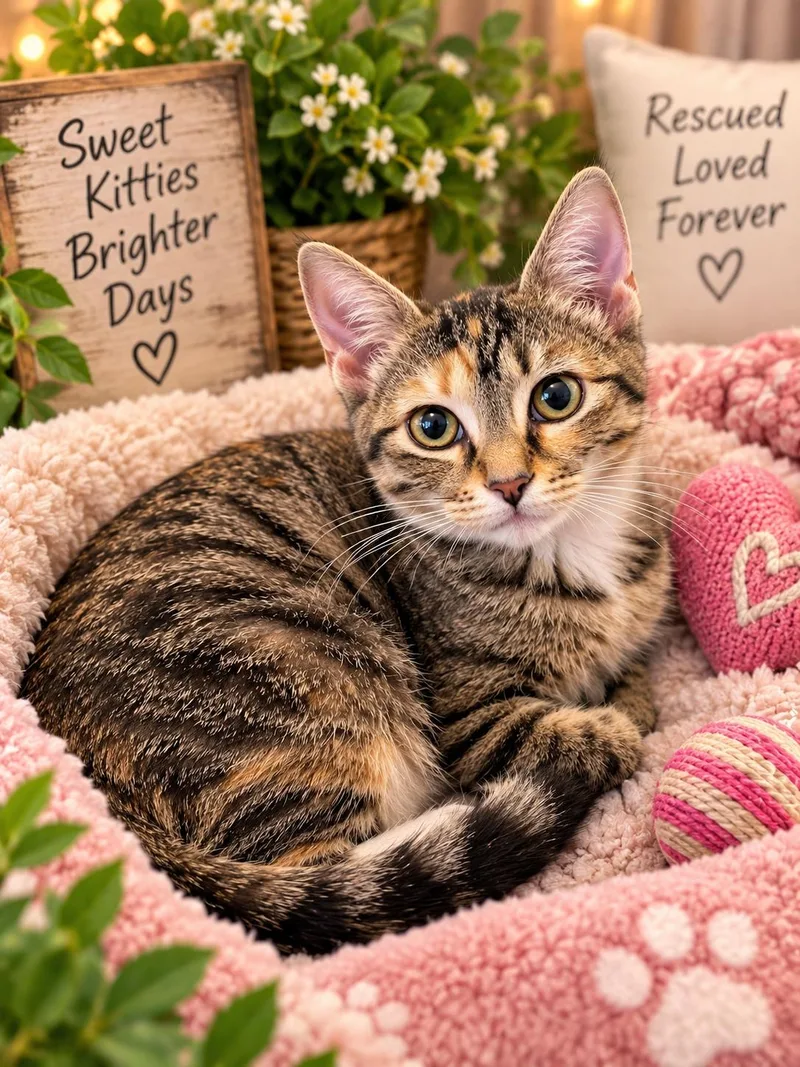 A baby medium-sized female Tabby (Brown / Chocolate) Domestic Short Hair cat named Ella for adoption in Magnolia, TX