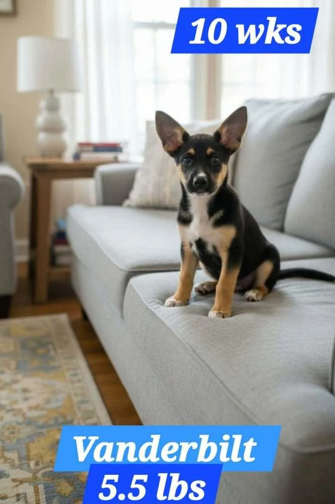 A baby medium-sized male German Shepherd Dog dog named Vanderbilt for adoption in Plymouth, MI