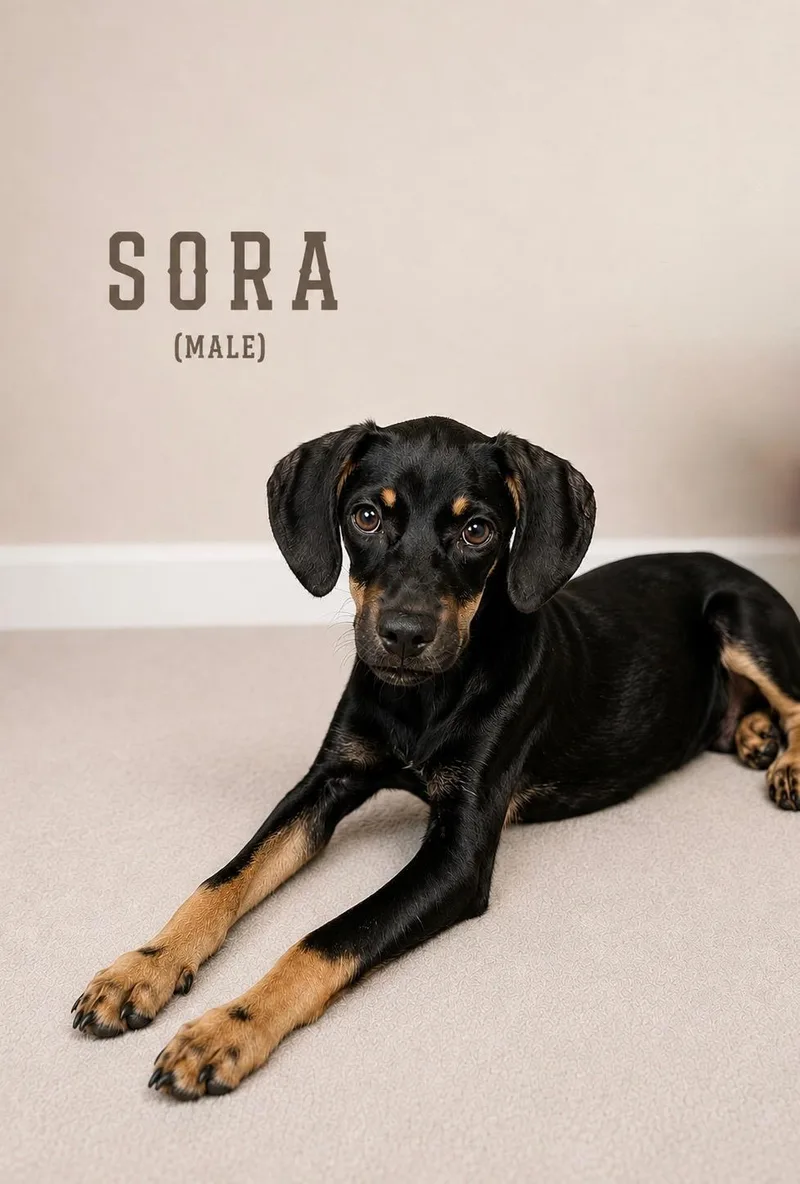 A young medium-sized male Black Doberman Pinscher dog named Sora for adoption in Baton Rouge, LA