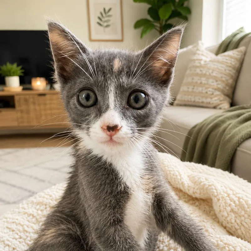 A baby small-sized female Calico Domestic Short Hair cat named Penny for adoption in Tustin, CA