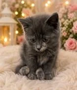 A baby medium-sized female Gray / Blue / Silver Domestic Short Hair cat named Fatima for adoption in Portsmouth, OH
