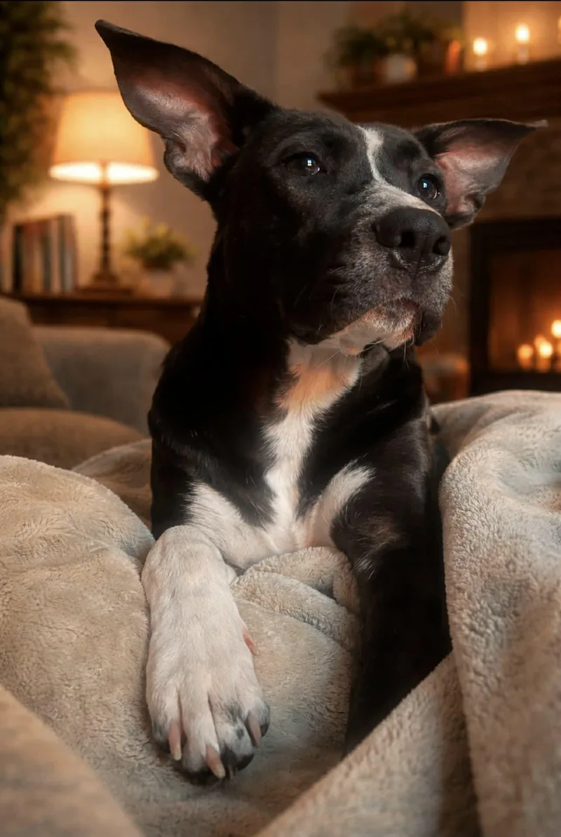 A baby medium-sized female Black American Staffordshire Terrier dog named Zeze for adoption in Humble, TX