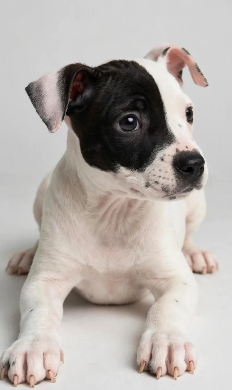 A baby medium-sized male American Staffordshire Terrier dog named Winston for adoption in Houston, TX
