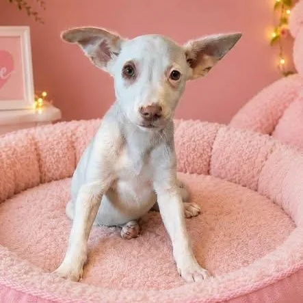A baby medium-sized female White / Cream Australian Shepherd dog named Sofia for adoption in Brewton, AL