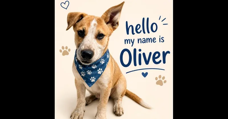 A baby medium-sized male Australian Cattle Dog / Blue Heeler dog named Oliver "Warning: You for adoption in Green Ridge, MO