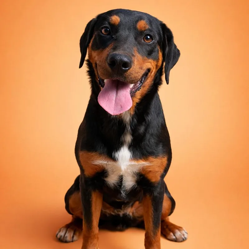 A young medium-sized female Black Hound dog named Harmony for adoption in Heber Springs, AR